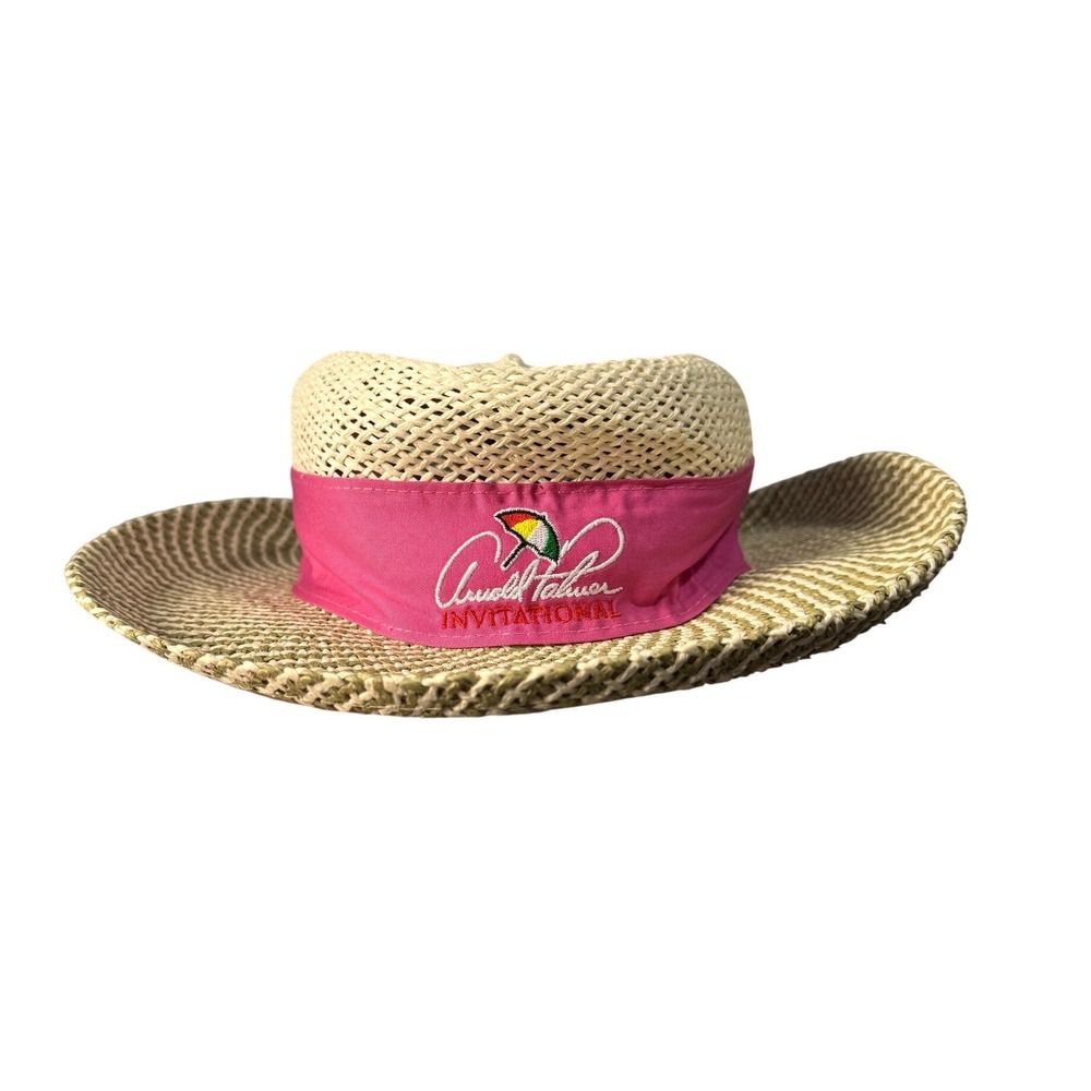 Kate Lord Arnold Palmer Invitational Straw Sun Hat Pink Band Mastercard S/M